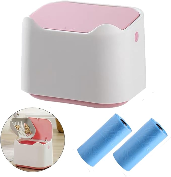 Cat Litter Trash Can Mini Countertop Trash Can with Press Type Lid Cat Poop Trash Can Includes 60 Refill Bags