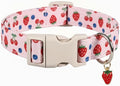 Pink Dog Collar, Female Dog Collar for Large Dogs with Strawberry, Cherry and Blueberry Print, Spring Summer Collar Made of Durable Soft Fabric, L
