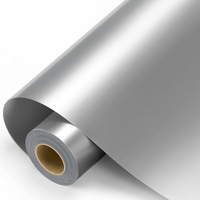 Silver Permanent Vinyl - Silver Adhesive Vinyl Roll for All Cutting Machine, Permanent Outdoor 12" x11FT for Decor Sticker, Car Decal, Scrapbooking, Signs, Glossy & Waterproof
