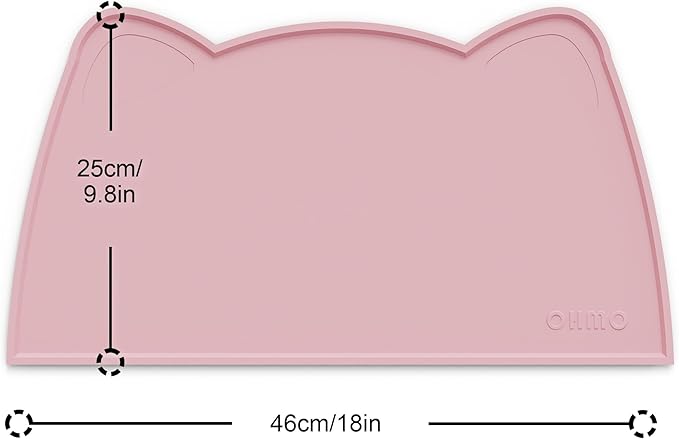 OHMO - Cat Food Mat, Silicone Pet Feeding Mat for Floor Non-Skid Waterproof Dog Water Bowl Tray, Easy to Clean Pet Placemat (Pink, 18 * 9.8'')