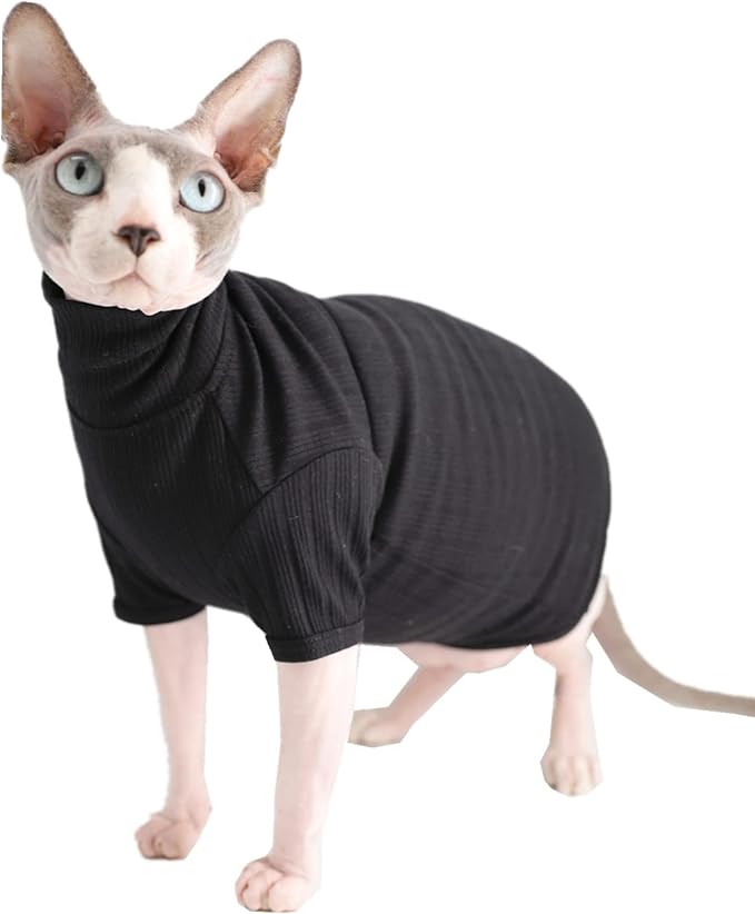 Sphynx Hairless Cats Shirt Cotton Cat Turtleneck Sweater Pullover Kitten T-Shirts with Sleeves Cat Pajamas Jumpsuit for Sphynx