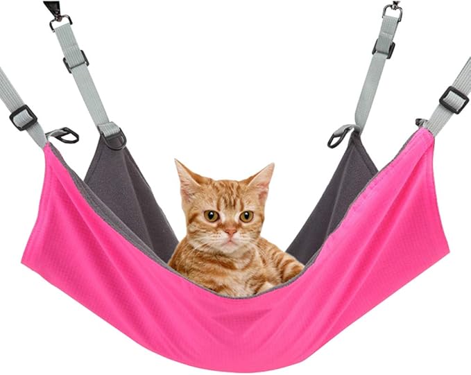 RivenAn Hanging Cat Hammock, Pet Hammock for Cage, Adjustable Cat Bed Two Sides Comfortable/Waterproof Resting Sleepy Pad for Cats Small Dogs Rabbits or Other Small Animals (Pink)