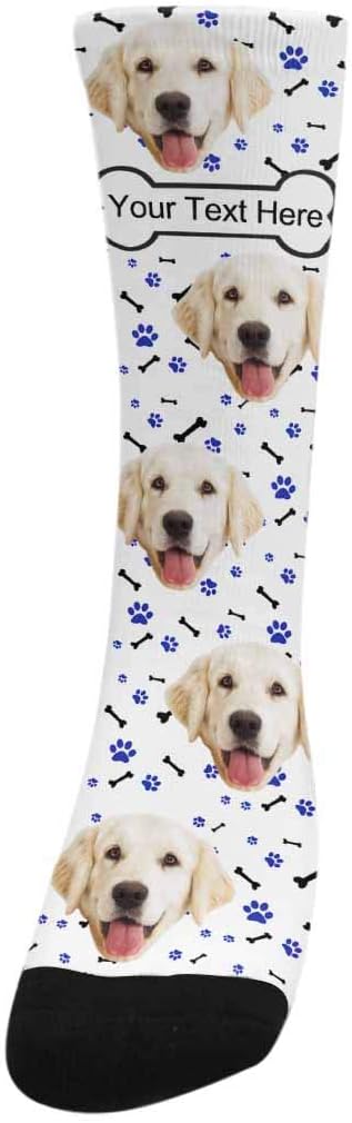 MyPupSocks Custom Personalized Photo Pet Face Socks, Cat and Dog Tracks Paws Bones Crew Socks with Picture for Men Women
