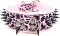 Serijoars Spiked Studded Dog Collar, PU Leather Dog Collar, Adjustable Pet Collars for Medium or Large Breed Pet (L, Leopard3)