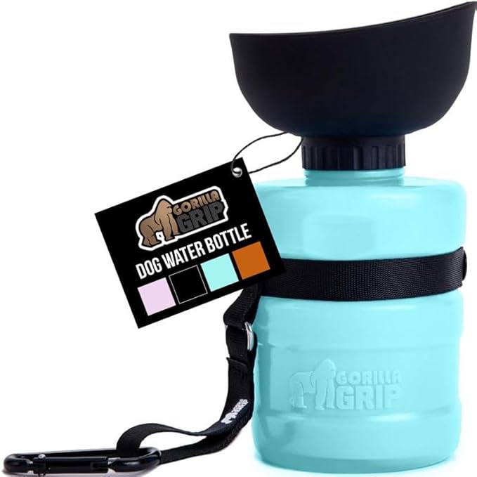 GORILLA GRIP Dog Water Bottle, Portable Water Bowl Dispenser for Dogs, 20 oz Leak Proof Pet Travel Squeeze Bottles Food Grade Silicone, Pet Stocking to Go Puppy Essentials, Turquoise