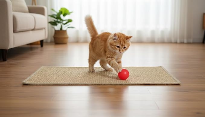 Premium Brazilian Cat Scratcher Mat – 24'' x 16'' Natural Fiber 100% Sisal with Jute Border, Ultra Durable, Scratching Pad, Doormat Rug, Protects Furniture and Carpets (Natural Beige)
