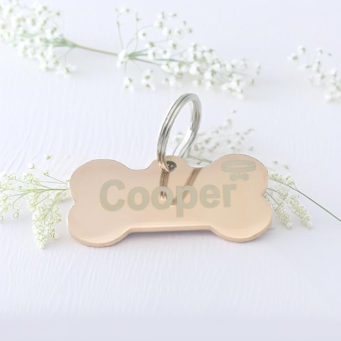 Stainless Steel Personalized Pet ID Tags, Art Design for Dog Tags, Cat Tags, Customized and Engraved on Both Sides of ID Tag, Bone in Black, Silver, Blue, Gold, Rose Gold and Rainbow Color