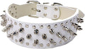 Serijoars Spiked Studded Dog Collar, PU Leather Dog Collar, Adjustable Pet Collars for Medium or Large Breed Pet (S, White)