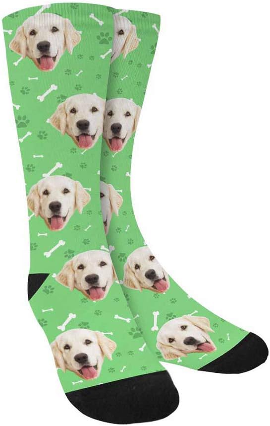 MyPupSocks Custom Personalized Photo Pet Face Socks, Cat and Dog Tracks Paws Bones Crew Socks with Picture for Men Women