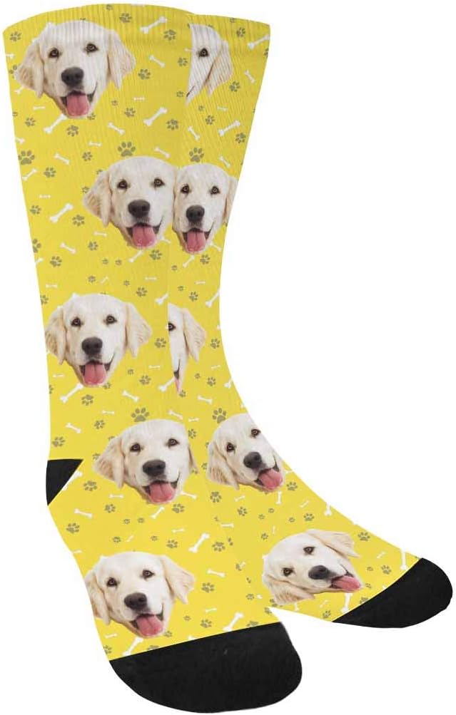 MyPupSocks Custom Personalized Photo Pet Face Socks, Cat and Dog Tracks Paws Bones Crew Socks with Picture for Men Women