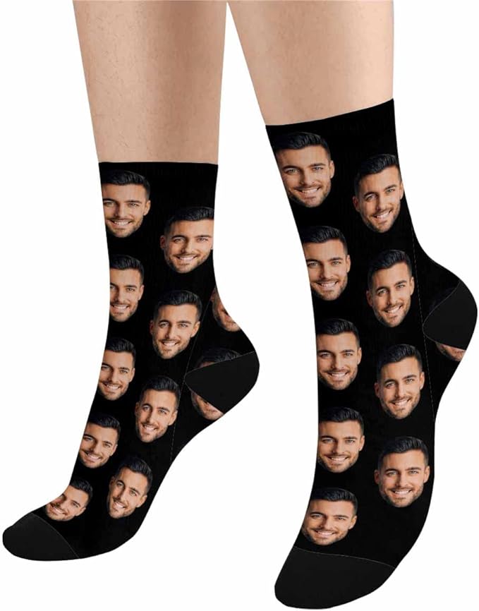 MyPupSocks Custom Personalized Photo Pet Face Socks, Cat and Dog Tracks Paws Bones Crew Socks with Picture for Men Women