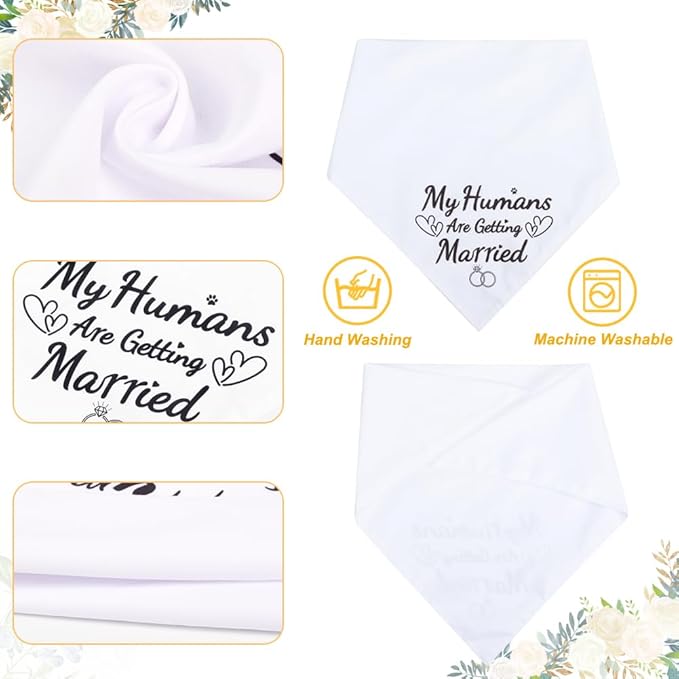 SZEE 2 Pack My Humans are Getting Married Dog Bandanas, Wedding or Engagement Gift for Couples, Dog Wedding Bandanas, Bridal Shower Gifts for Bride, Engagement Party Decorations (White & Black, XL)