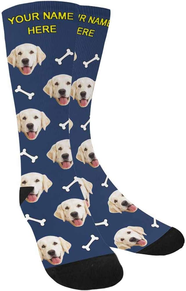 MyPupSocks Custom Personalized Photo Pet Face Socks, Cat and Dog Tracks Paws Bones Crew Socks with Picture for Men Women