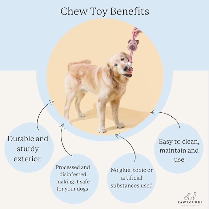 Natural Jute Dog Chew Toy – Smiley Shape, Tough & Durable Puppy Teething Toy, Safe Eco-Friendly Chew, Interactive Training & Play Toy for Small, Medium & Large Dogs
