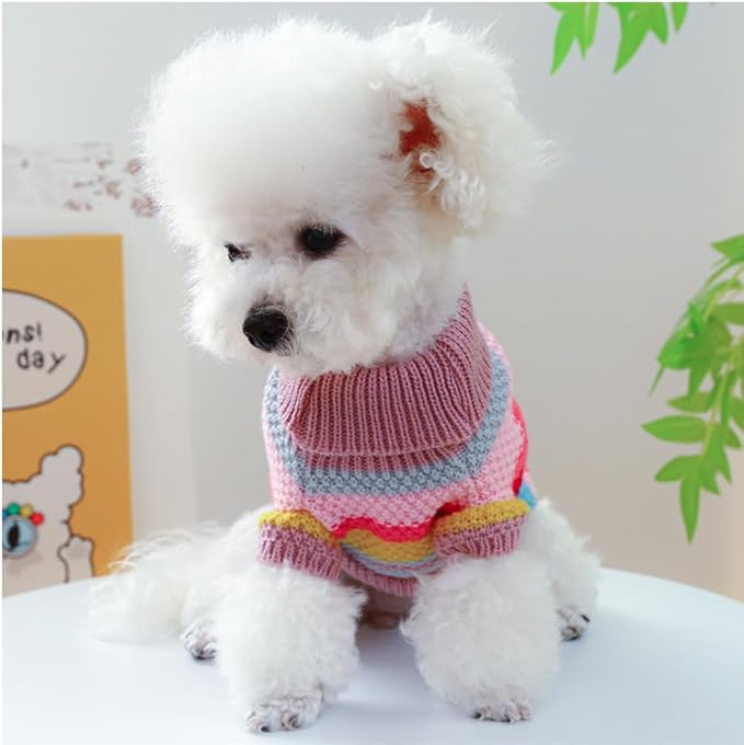 Rainbow Puppy Sweater for Small Dog Pullover Knitted Dog Sweatshirt Cable Cat Knitwear Warm Pet Clothes for Kitten Chihuahua Yorkie Toy Poodle (Rainbow, Medium)