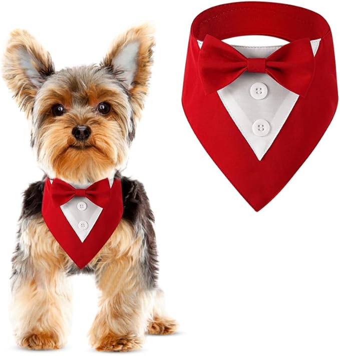 Formal Dog Tuxedo Adjustable Pet Collar with Bow, Small, Medium and Large Dog Wedding Clothing, Birthday Gifts