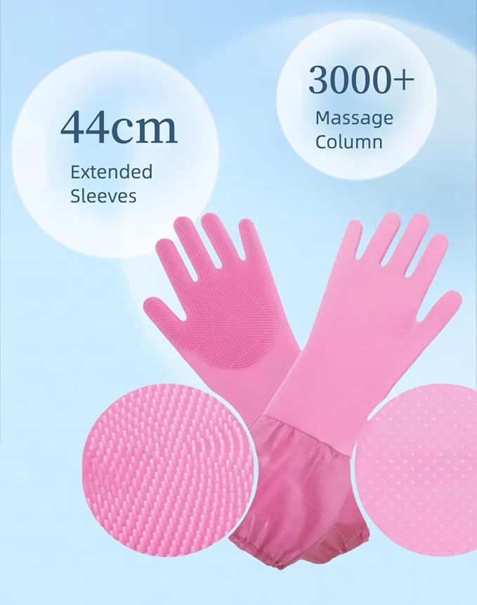 Dog Bathing Gloves - Long-Sleeved Silicone Gloves, High-Density Massage Column Design, Suitable for Bathing, Massaging and Combing Cats and Dogs at Home or in Pet Shops