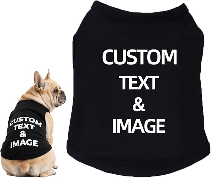 Custom Dog Shirt,Personalized Pet Apparel with Name Text Photo Image,Lightweight Breathable Puppy Kitten Cotton Vest for Small Medium Large Dogs Cats,Puppy Gift (Black, 7X-Large)