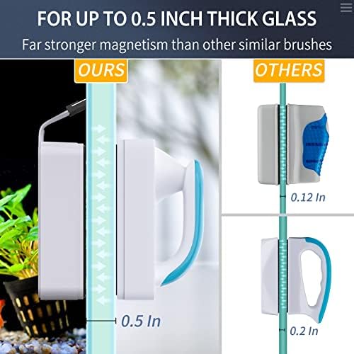 Pawfly Aquarium Strong Magnetic Brush 3 Inch Stain Cleaner with Detachable Stainless Steel Scraper and Non-Slip Handle Floating Cleaning Scrubber Tool for Glass Fish Tank (Not for Acrylic Tank)