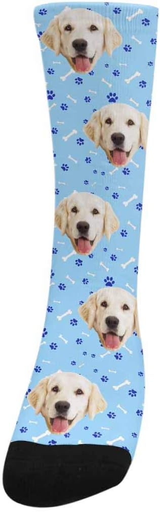 MyPupSocks Custom Personalized Photo Pet Face Socks, Cat and Dog Tracks Paws Bones Crew Socks with Picture for Men Women