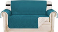 H.VERSAILTEX Reversible Loveseat Cover Furniture Protector Anti-Slip Water Resistant 2" Elastic Straps Couch Covers Pets Kids Fit Sitting Width Up to 46"(Love Seat: 75" x 90", Dark Teal/Beige)