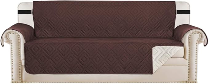 H.VERSAILTEX Reversible Sofa Slipcover Furniture Protector Water Resistant 2 Inch Wide Elastic Straps Sofa Cover Couch Covers Pets Kids Fit Sitting Width Up to 66" (Sofa: 75" x 110", Brown/Beige)