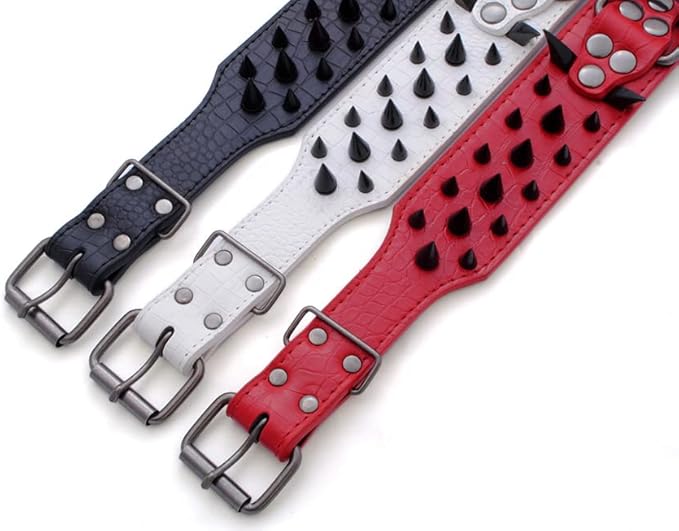 Serijoars Spiked Studded Dog Collar, PU Leather Dog Collar, Adjustable Pet Collars for Medium or Large Breed Pet (XL, Pink3)