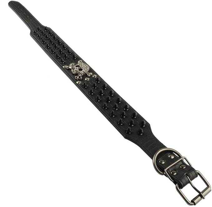 Serijoars Spiked Studded Dog Collar, PU Leather Dog Collar, Adjustable Pet Collars for Medium or Large Breed Pet (L, Black2)