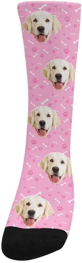 MyPupSocks Custom Personalized Photo Pet Face Socks, Cat and Dog Tracks Paws Bones Crew Socks with Picture for Men Women