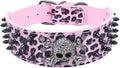 Serijoars Spiked Studded Dog Collar, PU Leather Dog Collar, Adjustable Pet Collars for Medium or Large Breed Pet (M, Leopard2)