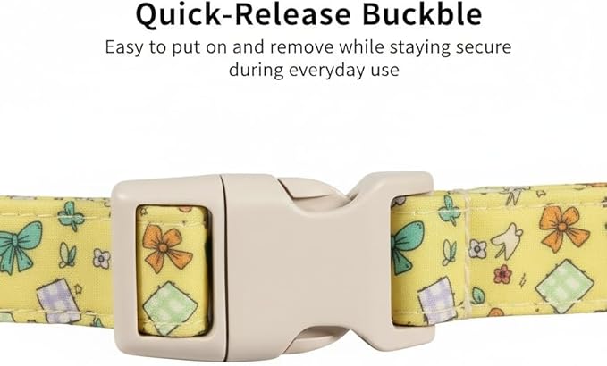 Bow Dog Collar for Large Dogs, Cute Dog Collar with Bow Print and Charm, Pet Collar with Soft Fabric and Quick Release Buckle, Adjustable for Extra Small, Small, Medium & Large Dogs