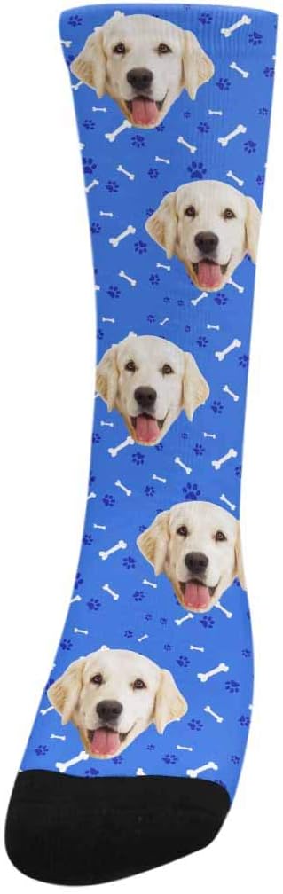 MyPupSocks Custom Personalized Photo Pet Face Socks, Cat and Dog Tracks Paws Bones Crew Socks with Picture for Men Women