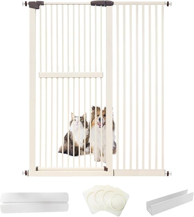 Lumizone Extra Tall Cat Gate 61.02" High Pressure Mounted Extra Wide 46.65"-50.78" (17Sizes) 1.37" Gap No Drilling Auto-Close Tall Pet Gate for Dogs (Cream, 46.65"-50.78" W)