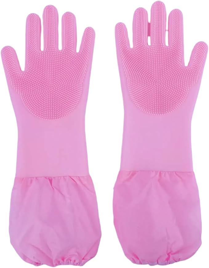 Dog Bathing Gloves - Long-Sleeved Silicone Gloves, High-Density Massage Column Design, Suitable for Bathing, Massaging and Combing Cats and Dogs at Home or in Pet Shops