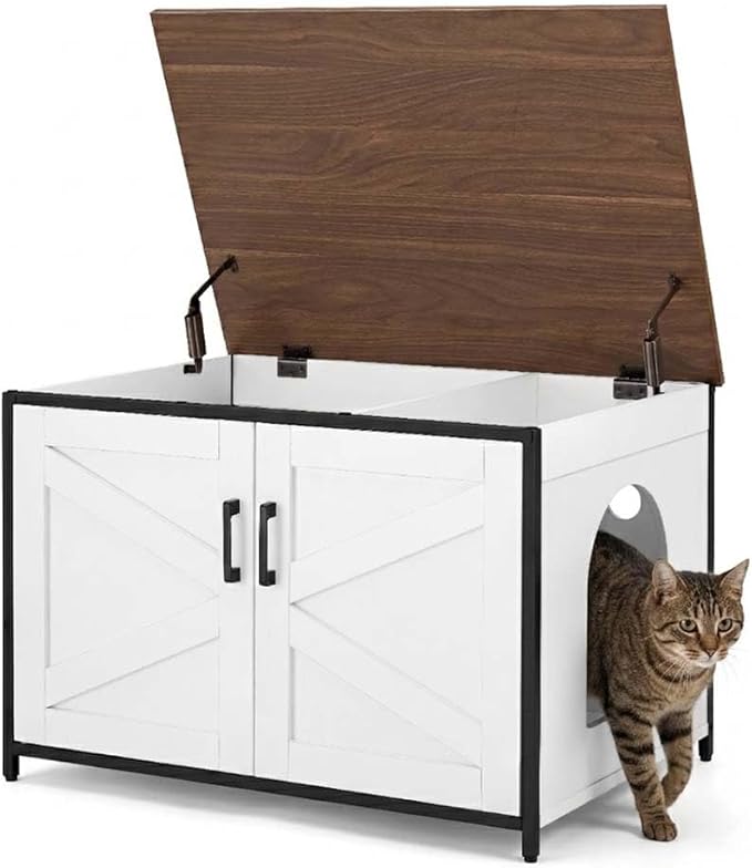 unipaws Extra Large Cat Litter Box Enclosure Furniture with Top Opening, XL Washroom Bench for Cats with Removable Divider, Jumbo Automatic Litter Box Cover and Hidden Cat Box