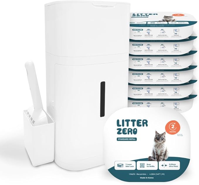 Litter Zero Base Set (Includes 1 Refill, Scoop) + 6 Additional Refill Pack