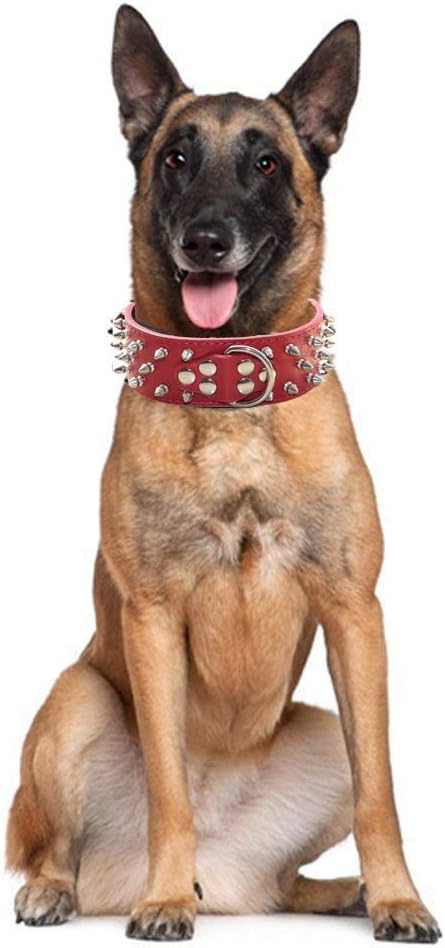 Serijoars Spiked Studded Dog Collar, PU Leather Dog Collar, Adjustable Pet Collars for Medium or Large Breed Pet (S, Black1)