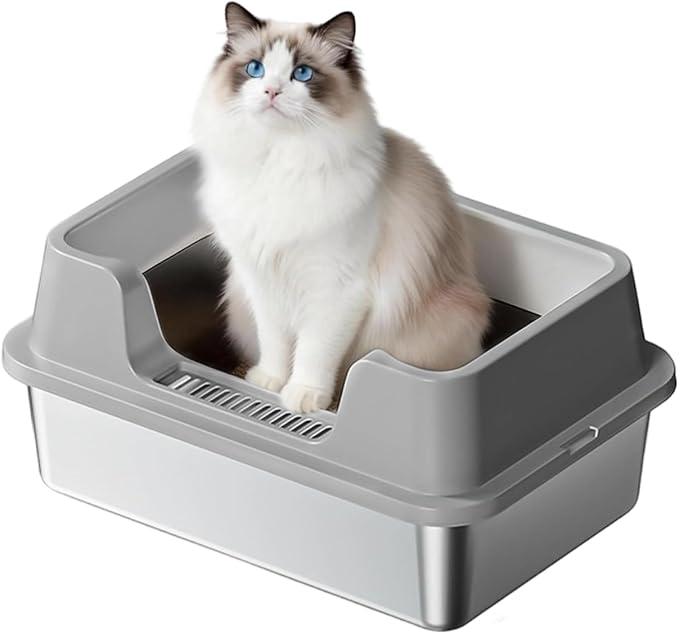 Stainless Steel Litter Box, XL Enclosed Cat Litter Boxes with Lid for Big Cats and Multi-Cats, High Sided, Anti-Urine Leakage Non-Stick Bottom Include Scoop Easy to Clean