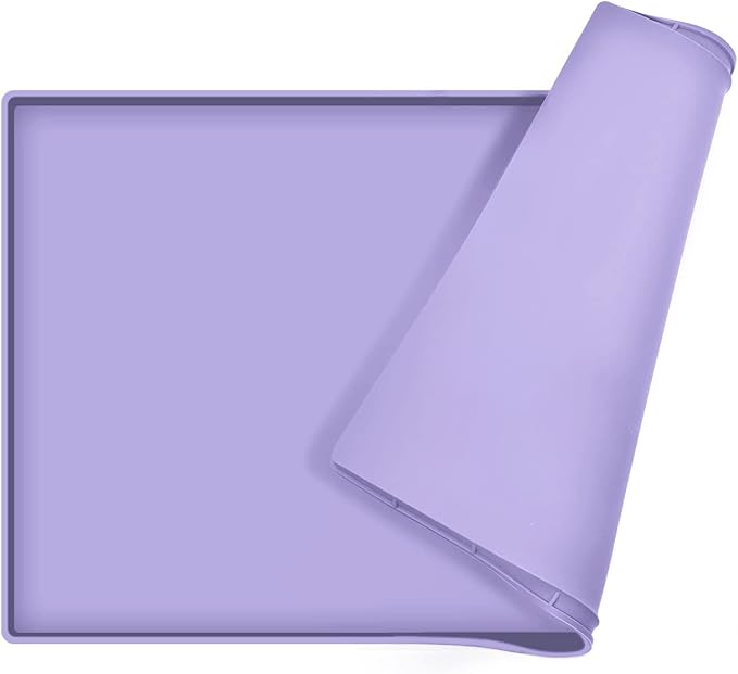 Dog Food Mat,Silicone Waterproof Food Tray,Non Slip Pet Bowl Mats Placemat,0.6" Raised Edge,Suitable for Most Small and Medium Sized Pets,24" x 16"