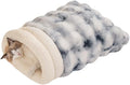 Self-Warming Cat Sleeping Bag, Enclosed Hooded Snuggle Sack with Dual-Side Plush Cat Cave Bed, Portable Foldable Pet Sleeping Pod for Indoor & Travel, Anti-Static, 21.7"x17.7"Blue White