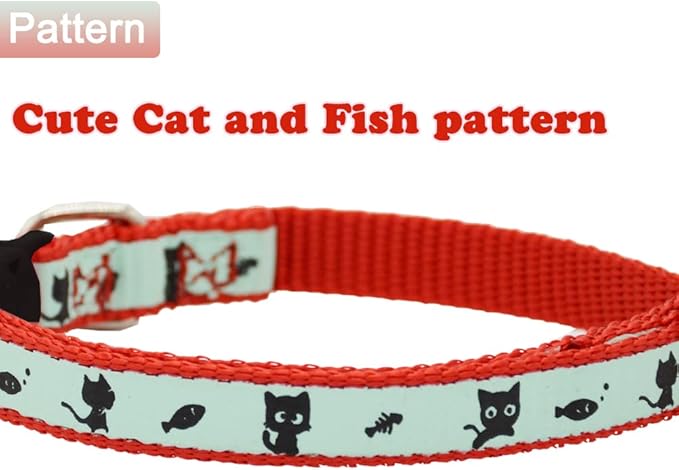 2 Pack Glow in The Dark Cat Collar with Bell Breakaway Safety Cat Puppy Collars with Pendant Red and Green