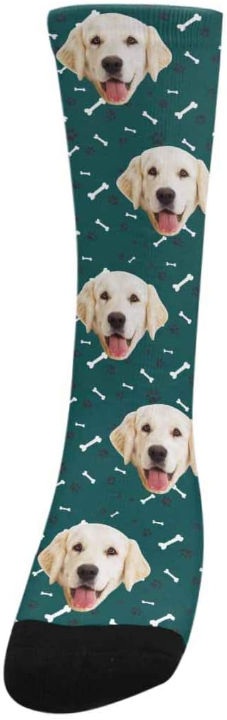 MyPupSocks Custom Personalized Photo Pet Face Socks, Cat and Dog Tracks Paws Bones Crew Socks with Picture for Men Women