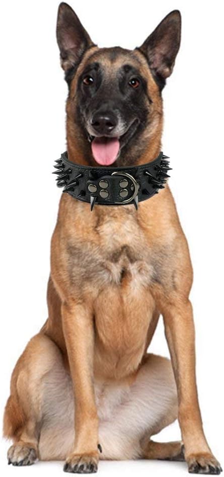 Serijoars Spiked Studded Dog Collar, PU Leather Dog Collar, Adjustable Pet Collars for Medium or Large Breed Pet (XL, Black3)