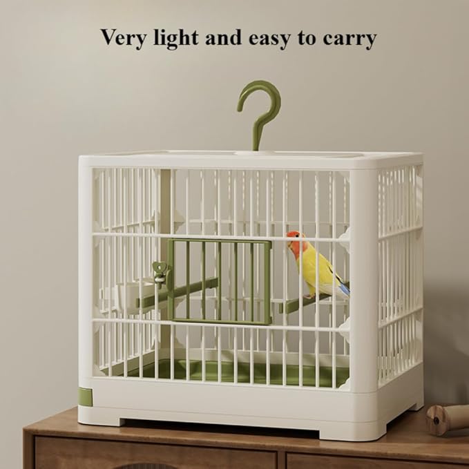 Travel Bird Cage Bird Travel Carrier Ornamental Birdcages Features Standing Pole Detachable Tray & Hook Handle for Parakeets (Green)