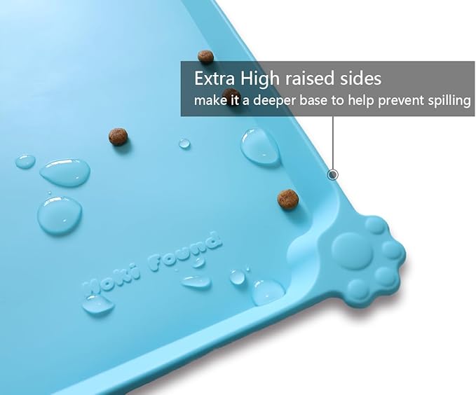 Hoki Found X-Large Silicone Pet Food Mats Tray - Non Slip Pet Dog Cat Bowl Mats Placemat - Dog Pet Cat Feeding Mat - Waterproof Dog Cat Food Mats -Pet Water Mats for Carpet - Arctic