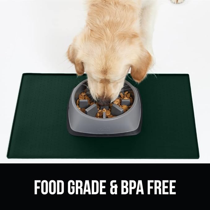 GORILLA GRIP 100% Waterproof Raised Edge BPA Free Silicone Pet Feeding Mat, Dog Cat Food Mats Contain Spills Protects Floors, Placemats for Cats and Dogs Water Bowl, Pets Accessories 18.5x11.5 Green