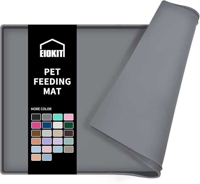Dog Food Mat,Silicone Waterproof Food Tray,Non Slip Pet Bowl Mats Placemat,0.6" Raised Edge,Suitable for Most Small and Medium Sized Pets,24" x 16"