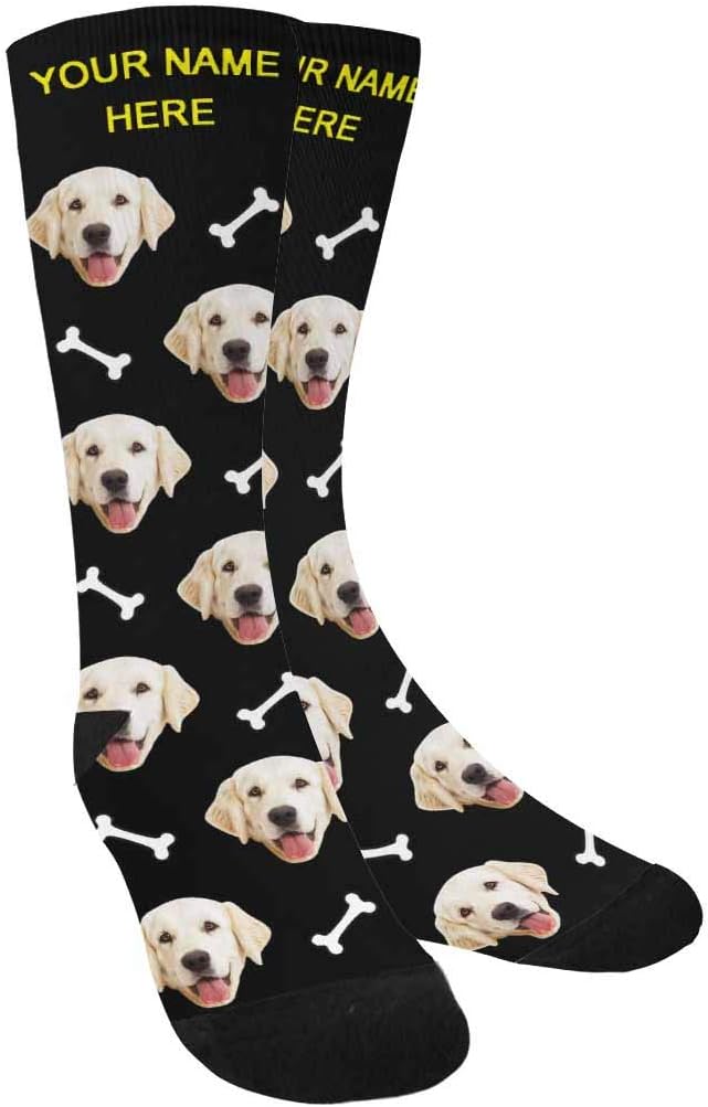 MyPupSocks Custom Personalized Photo Pet Face Socks, Cat and Dog Tracks Paws Bones Crew Socks with Picture for Men Women