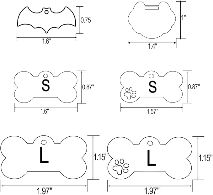 Stainless Steel Personalized Pet ID Tags, Art Design for Dog Tags, Cat Tags, Customized and Engraved on Both Sides of ID Tag, Bone in Black, Silver, Blue, Gold, Rose Gold and Rainbow Color
