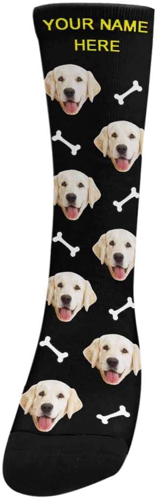 MyPupSocks Custom Personalized Photo Pet Face Socks, Cat and Dog Tracks Paws Bones Crew Socks with Picture for Men Women